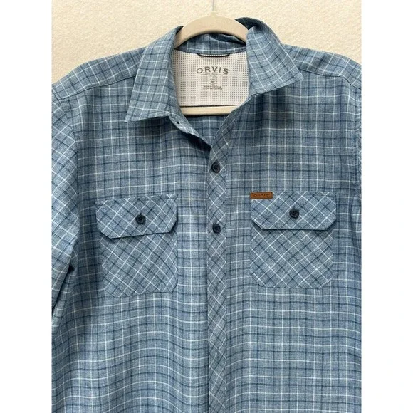 Orvis Men's Blue Check Plaid Button Up Short Sleeve Outdoor Shirt Medium - Picture 1 of 9